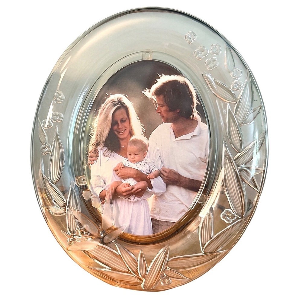 Vintage Mikasa 90s German Crystal Oval 5x7 Photo Frame Frosted Floral Clear